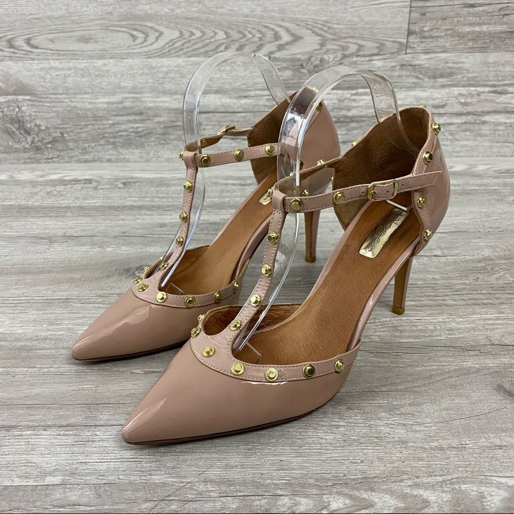 Halogen Martine Beige Studded T Strap Pump